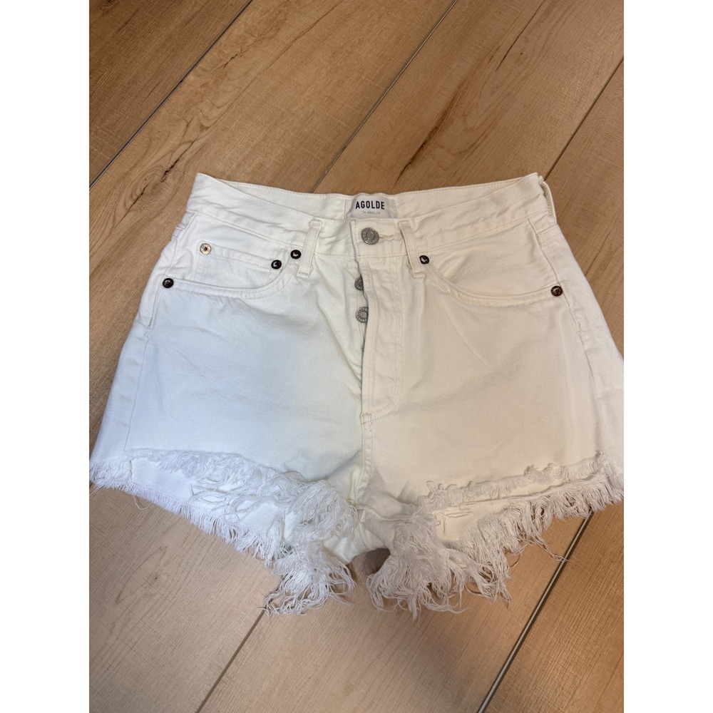 AGOLDE Parker Shorts Women 23 White High Rise Frayed Raw Hem Denim